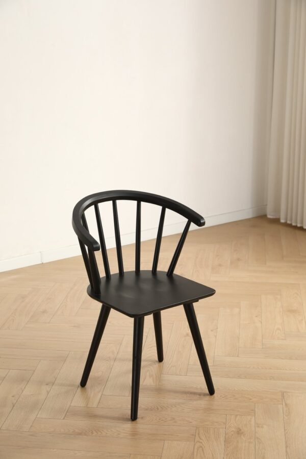Solid Wood Windsor Curved Back Dining Chair with Armrest, Farmhouse Spindle Kitchen Side Chair, 3 Finishes Optional