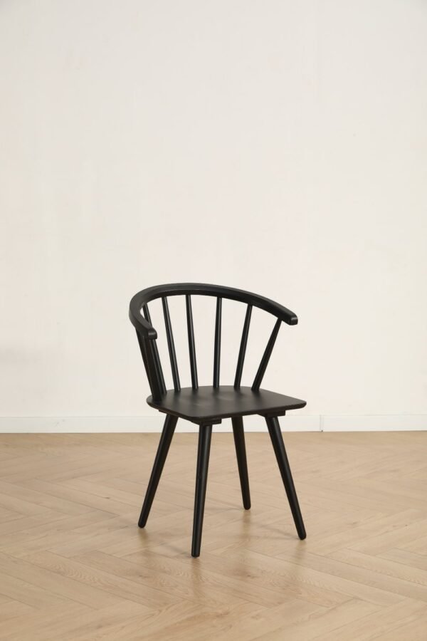 Solid Wood Windsor Curved Back Dining Chair with Armrest, Farmhouse Spindle Kitchen Side Chair, 3 Finishes Optional