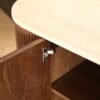 sideboard-Accessories Fluted Wood Sideboard with Travertine Oval Top, Wabi-Sabi Storage Cabinet, Solid Wood Legs Credenza for Living Room Entryway