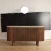 sideboard-close-up-detail Fluted Wood Sideboard with Travertine Oval Top, Wabi-Sabi Storage Cabinet, Solid Wood Legs Credenza for Living Room Entryway