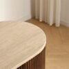 sideboard-export-packing Fluted Wood Sideboard with Travertine Oval Top, Wabi-Sabi Storage Cabinet, Solid Wood Legs Credenza for Living Room Entryway