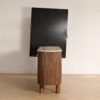 sideboard-material-Side view display Fluted Wood Sideboard with Travertine Oval Top, Wabi-Sabi Storage Cabinet, Solid Wood Legs Credenza for Living Room Entryway