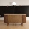 sideboard-production-line Fluted Wood Sideboard with Travertine Oval Top, Wabi-Sabi Storage Cabinet, Solid Wood Legs Credenza for Living Room Entryway