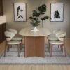 sintered-stone-two-leg-dining-installation Oval Travertine Stone Dining Table, Natural Stone Top Dinner Table with Solid Wood Base, Mid-Century Modern Dining Table for 6-8 People