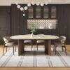 sintered-stone-two-leg-dining-main Oval Travertine Stone Dining Table, Natural Stone Top Dinner Table with Solid Wood Base, Mid-Century Modern Dining Table for 6-8 People