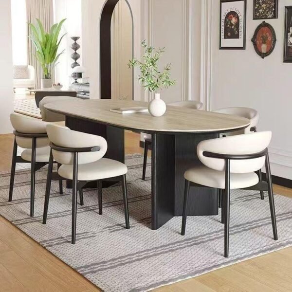 sintered-stone-two-leg-dining-packing Oval Travertine Stone Dining Table, Natural Stone Top Dinner Table with Solid Wood Base, Mid-Century Modern Dining Table for 6-8 People