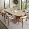 sintered-stone-two-leg-dining-size-reference Oval Travertine Stone Dining Table, Natural Stone Top Dinner Table with Solid Wood Base, Mid-Century Modern Dining Table for 6-8 People