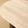 Mid Century Modern Beige Travertine Coffee Table, Organic Oval Stone Top Coffee Table with Thick Solid Wood Base for Minimalist Living Room