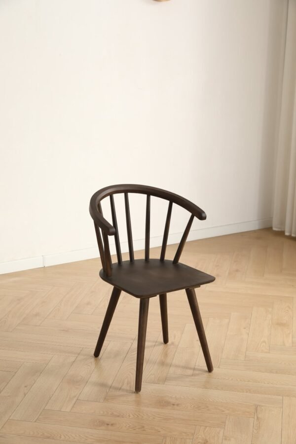 Solid Wood Windsor Curved Back Dining Chair with Armrest, Farmhouse Spindle Kitchen Side Chair, 3 Finishes Optional