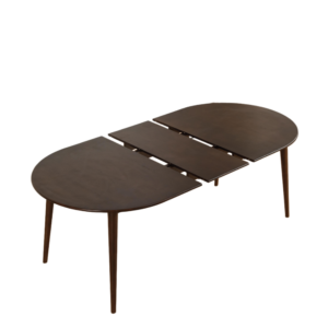 Extendable Oval Oak Veneer Dining Table, Walnut Finish Expandable Kitchen Table with Solid Wood Legs, Seats 4-8 People, Detachable Legs Manual Assembly