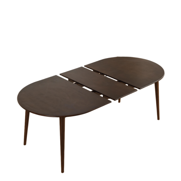 walnut-extendable-oval-dining-table-product-display Extendable Oval Oak Veneer Dining Table, Walnut Finish Expandable Kitchen Table with Solid Wood Legs, Seats 4-8 People, Detachable Legs Manual Assembly