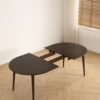 walnut-extendable-oval-dining-table-project-case Extendable Oval Oak Veneer Dining Table, Walnut Finish Expandable Kitchen Table with Solid Wood Legs, Seats 4-8 People, Detachable Legs Manual Assembly